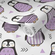 Penguins with Sweater Geometric  and Triangles Purple on White