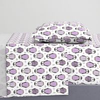 Penguins with Sweater Geometric  and Triangles Purple on White