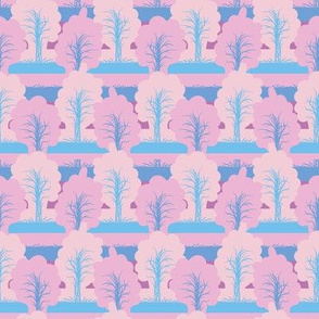 rows of trees in pink and blue by rysunki_malunki