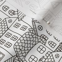 Outline houses pattern. Coloring print
