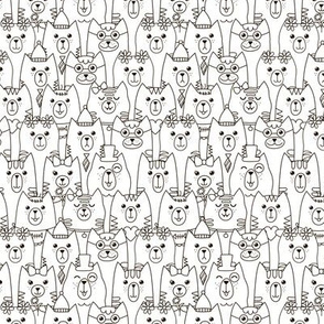 Black and white funny cats pattern