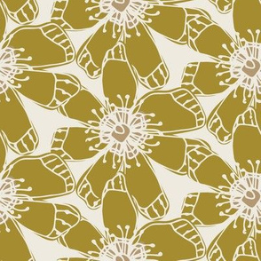 Linear Olive Green and Tan Cream/WhiteFlower