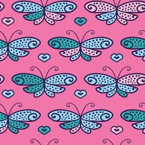 girly butterflies on pink by rysunki_malunki