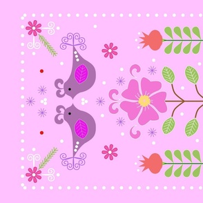 Folksy Birds and Flowers Pink