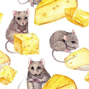 Mice and cheese. Watercolor