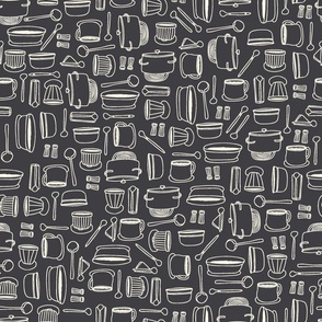 Pots and Pans with charcoal black background