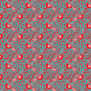 Christmas Folk Birds- Red and Teal
