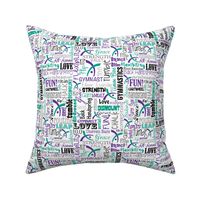 Gymnastics Words Fabric Purple Teal