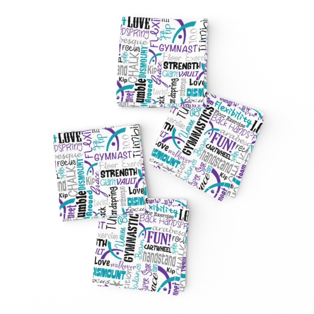 Gymnastics Words Fabric Purple Turquoise