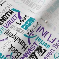 Gymnastics Words Fabric Purple Turquoise