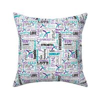 Gymnastics Words Fabric Purple Turquoise