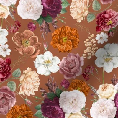 Vintage Florals and Wildflowers on Brown