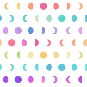 Moon Phases Watercolor Rainbow Pattern