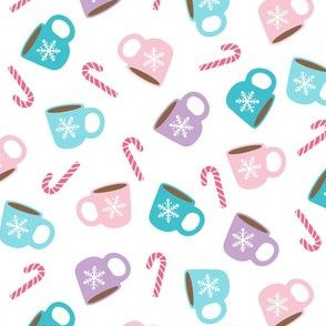 Winter Mugs & Candy Canes in Pink, Teal & Purple