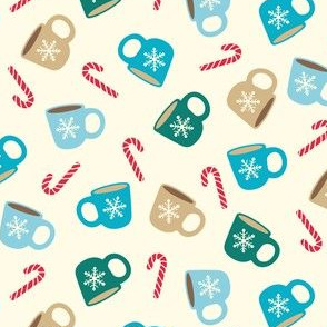 Winter Mugs & Candy Canes in Teal, Green & Brown