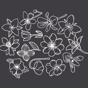 Canadian Flowers tea towel - charcoal black and white