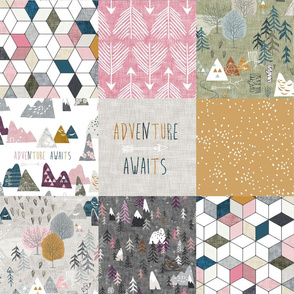 Adventure Awaits Quilt 6" (pink/mustard)