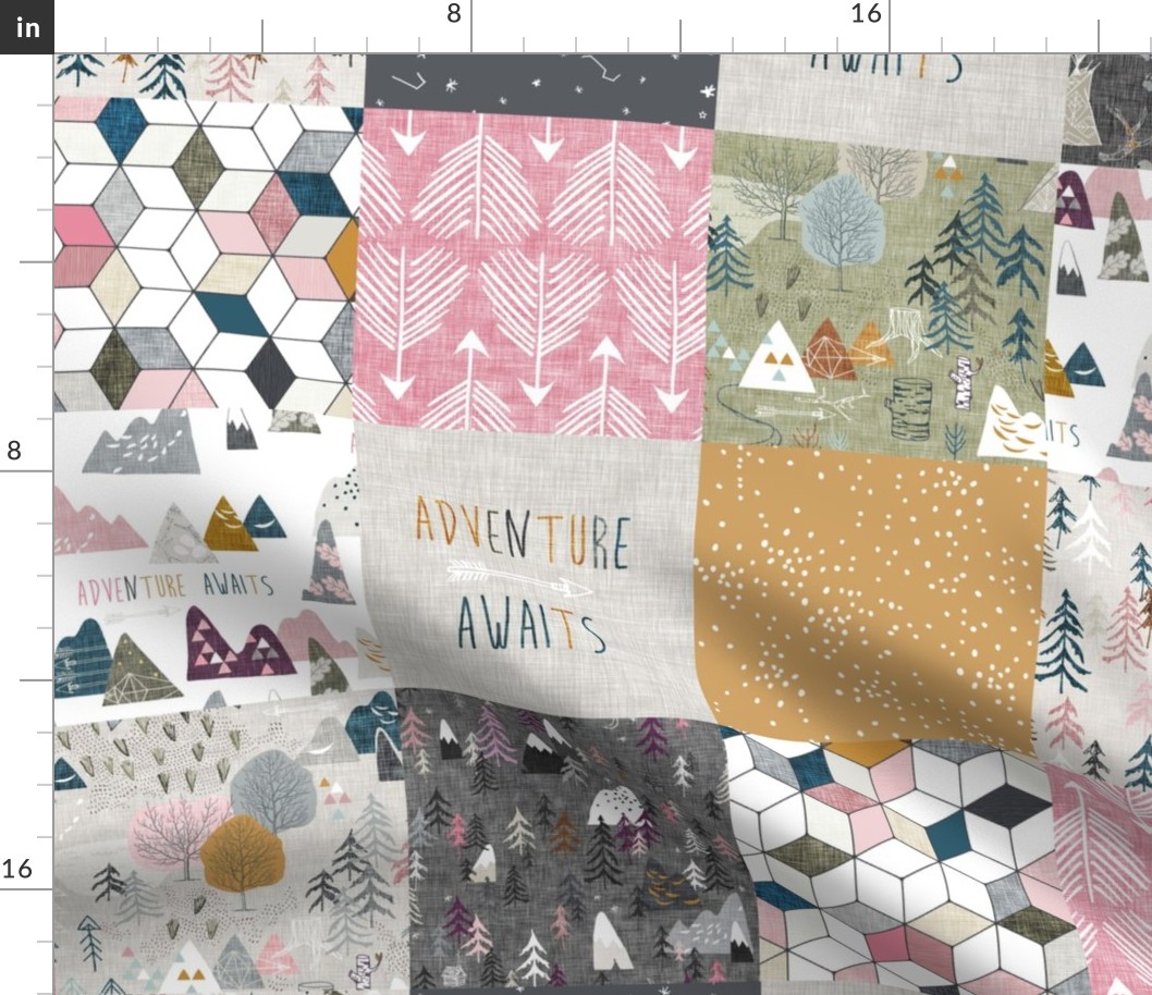 Adventure Awaits Quilt 6" (pink/mustard)