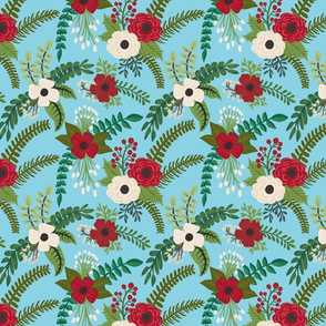 Christmas Florals on Turquoise Smaller Version