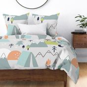 Camping Pattern on Light Grey Background