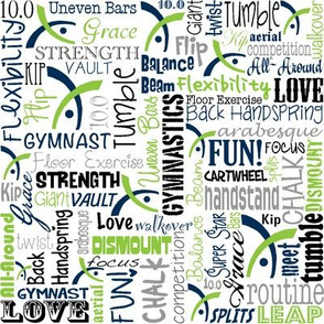 Gymnastics Words Fabric Navy Lime