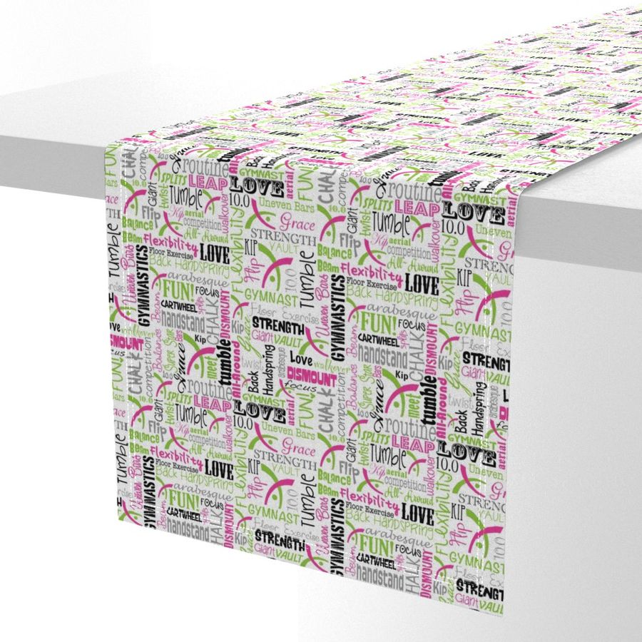 Gymnastics Words Fabric Lime Pink