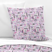 Gymnastics Words Fabric Purple Pink