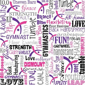 Gymnastics Words Fabric Purple Pink