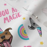 (2.25" scale) Unicorn Pit Bulls - cute pit bull unicorns -  you are magic - white - LAD19BS