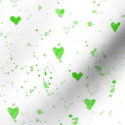 Green watercolor hearts and paint splatters ll watercolor for modern nursery