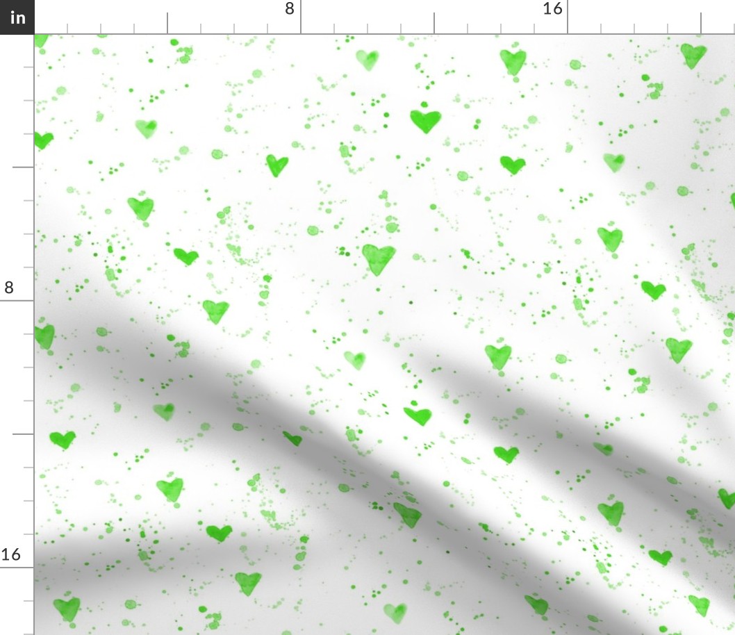 Green watercolor hearts and paint splatters ll watercolor for modern nursery