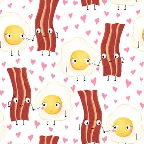Bacon and Egg, Funny Food Novelty print in white - smaller scale