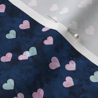multi hearts - valentines - pink blue on navy  - LAD19