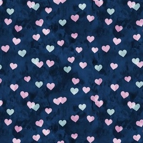 multi hearts - valentines - pink blue on navy  - LAD19