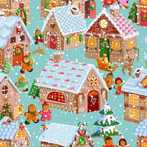 Gingerbread village aqua