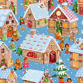 Gingerbread village light blue