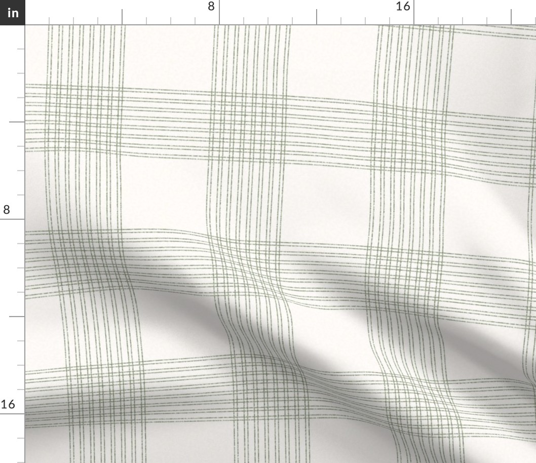 Crossover Plaid: Cream & Sage Green Linear Plaid