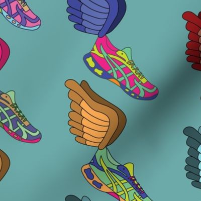 Winged Shoes - Teal Background