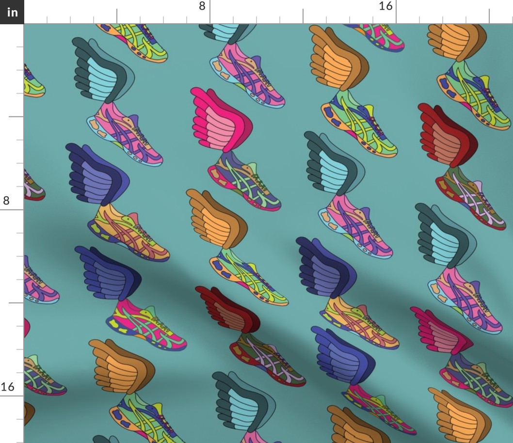 Winged Shoes - Teal Background