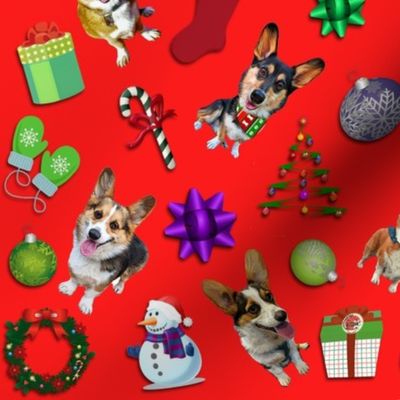 Corgi Christmas Chaos on Red