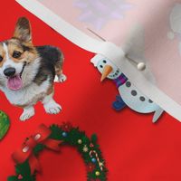 Corgi Christmas Chaos on Red