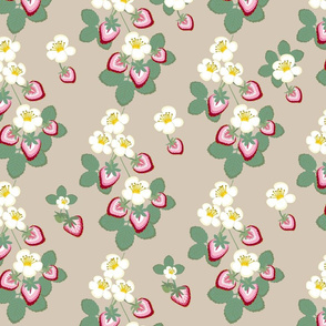 strawberry floral  chintz beige 