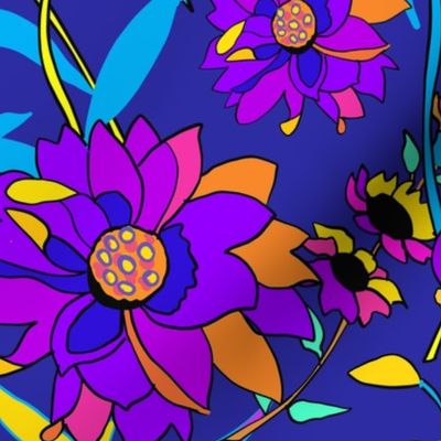 70s Hippie Trippy psychedelic retro Flora wallpaper, fabric 