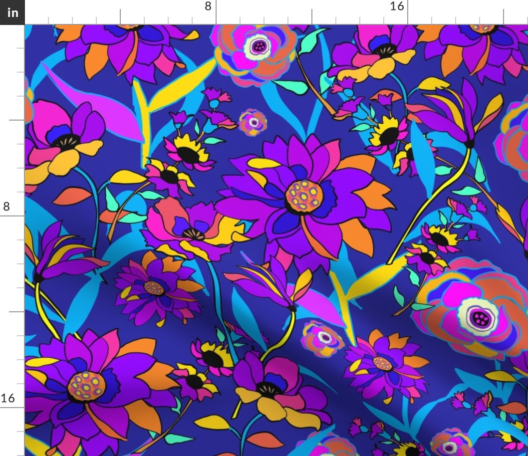 70s Hippie Trippy psychedelic retro Flora wallpaper, fabric 