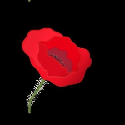 Remembrance Flanders Poppy - black, half drop, large 