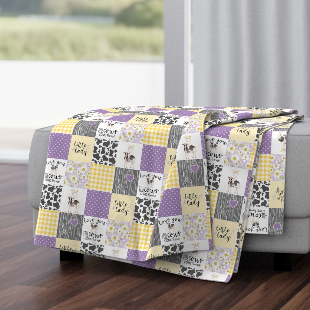 3 inch Little Lady//Love you till the cows come home Yellow/Purple - Wholecloth Cheater Quilt 