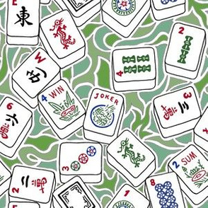 Mahjong Tiles with Green Background Shapes