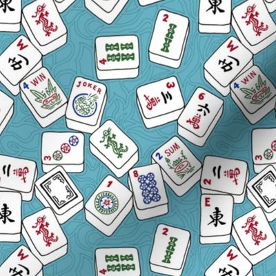 Mahjong Tiles for Mahj Game on Aqua Background