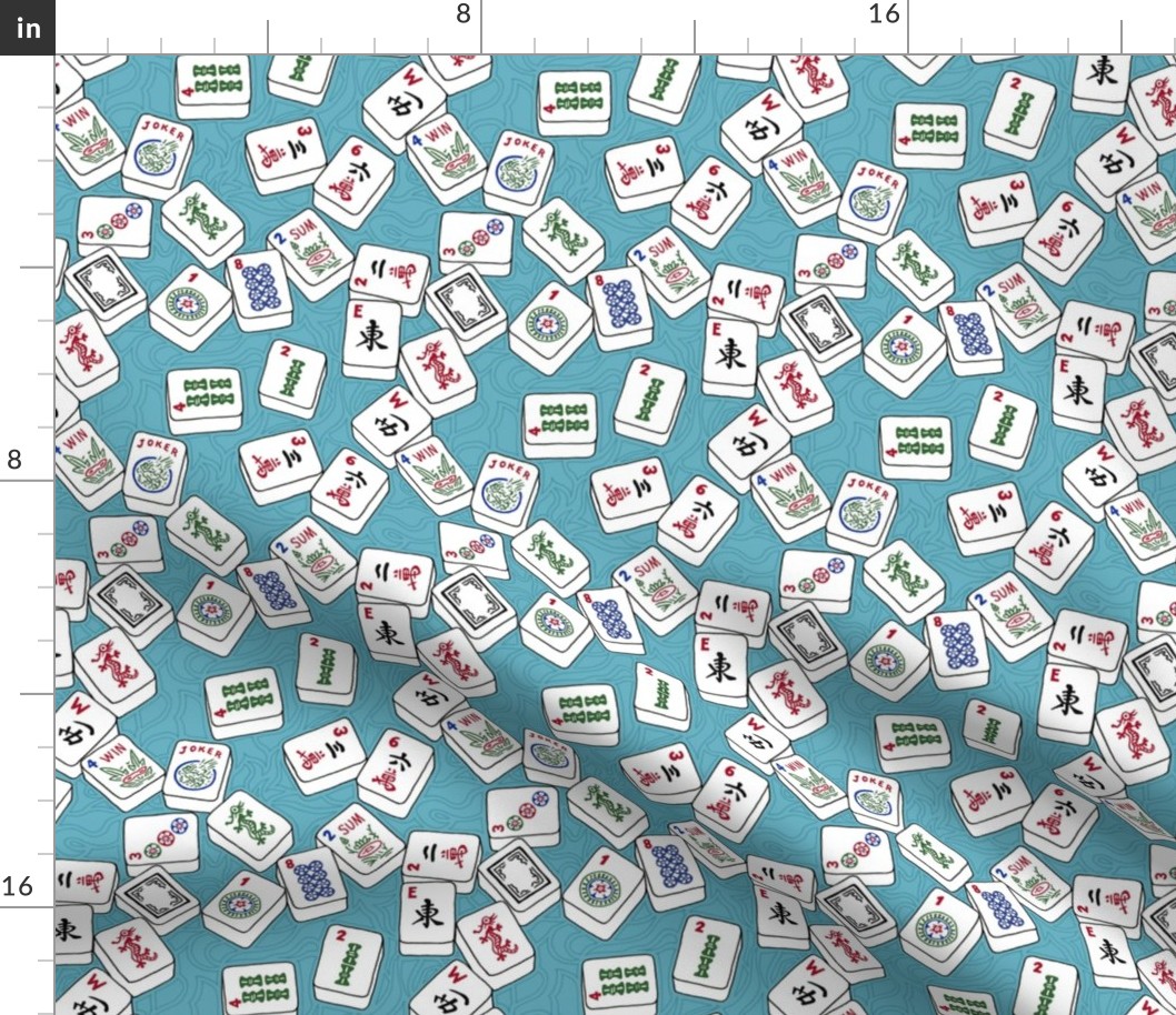 Mahjong Tiles for Mahj Game on Aqua Background