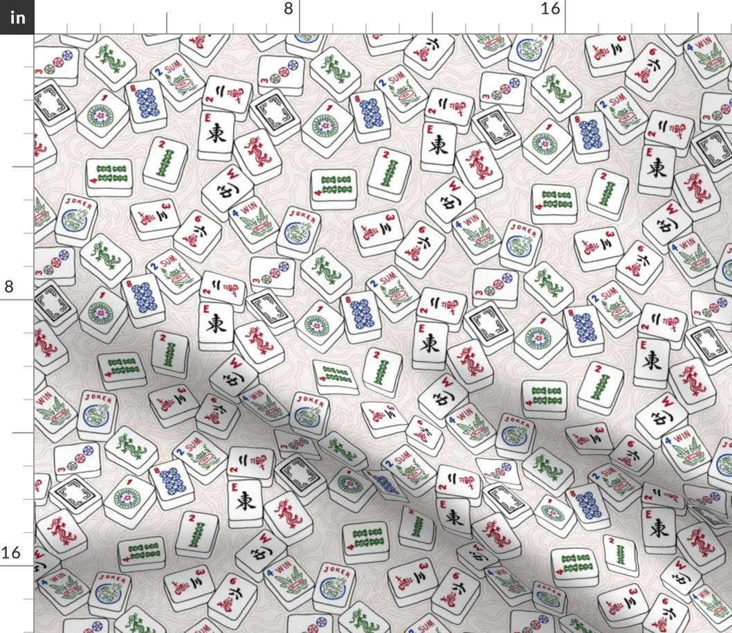 Mahjong Tiles on Cream Swirls Background